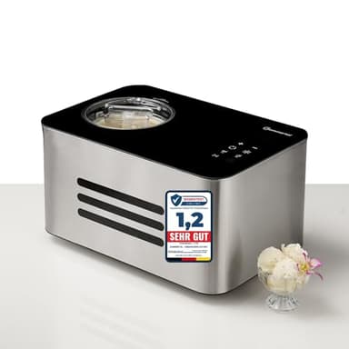 Sommertal Eiscreme Maschine ICE1500 | selbstkühlende Eismaschine mit Kompressor | kleine Eis Maschine für Sorbet, Frozen Joghurt & Speiseeis | Kühlhaltefunktion | 150W 1,5L Eiscrememaschine