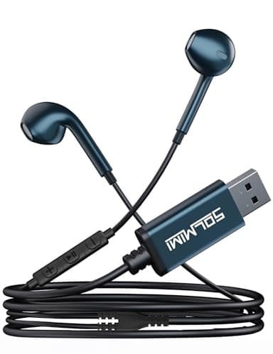 SOLMIMI USB In Ear PC Headset mit eingebautem Mikrofon Lautstärkeregler USB Kabelgebundener Gaming Kopfhörer für PC PS4 PS5 Laptop Desktop Chromebook Home Office Online Courses Skype Zoom - 2m
