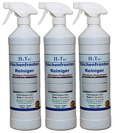 HaTec Küchen Reiniger, Küchenfronten Reiniger, "Maximum Performance" 3 x 1-Liter Sprayflasche, auch für matte Küchenfronten, Küchenreinigung, Intensivreiniger, Allzweckreiniger