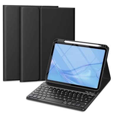 Vobafe Hülle mit Tastatur für iPad 11/10 Generation (2025/2022, 10,9/11 Zoll), Magnetisch Abnehmbare Bluetooth Tastatur mit Aktualisierte Tastenkappe, iPad A16 Tastatur mit Stifthalter, Schwarz