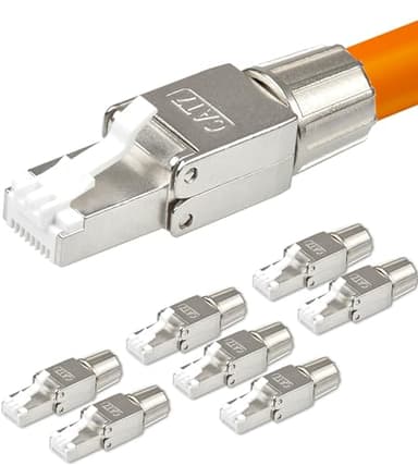 VESVITO 8x CAT 7 RJ45 Stecker 10 GBit/s Netzwerkstecker werkzeuglos PoE für CAT8 CAT7A CAT7 CAT6A Netzwerkkabel, Verlegekabel, Installationskabel, AWG 22-24, LAN Kabel Crimpstecker