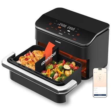COSORI Heißluftfritteuse 2 Kammern, Dual Blaze TwinFry 10L Airfryer, mit 4 Heizrohren & flexiblen Kammern, gleichmäßige Hitzeverteilung, Temperatur bis 240 °C, Schwarz