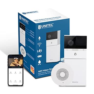UNITEC WIFI Video-Türsprechanlage mit Smartphone App, Akku oder Festverdrahtung, mit WLAN Full HD Kamera, 2-Wege-Audio, inkl. Funk-Gong