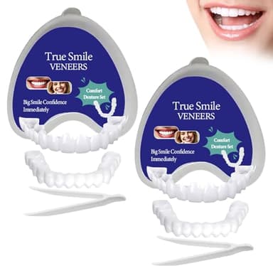 2 Paar Veneers,Zahnersatz Zum Aufstecken,Oben Unten Temporäre Zähne Zum Aufstecken,Bequeme Passform,Ideal Zum Abdecken Von Schiefen Verfärbten Fehlenden Oder Gebrochenen Zähnen