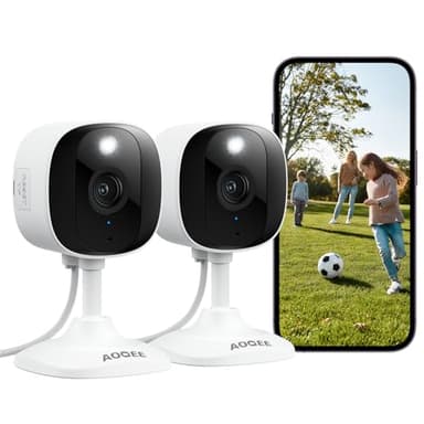 AOQEE 2K Überwachungskamera Aussen/Innen - Kamera Überwachung Aussen, WLAN Kamera Indoor/Outdoor IP65 Wasserdicht, farbige Nachtsicht, Zwei-Wege-Audio, SD/Cloud-Speicher, kompatibel mit Alexa, 2 Stück