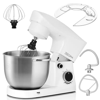 ZEEGMA PLANEET EASY Planetenroboter 1500 W Multifunktionale Küchenmaschine mit 5,2 L Schüssel mit 2 Griffen, Mixer mit 10 Geschwindigkeitsstufen mit Haken, Rührer, Schneebesen, Deckel mit Maßangaben