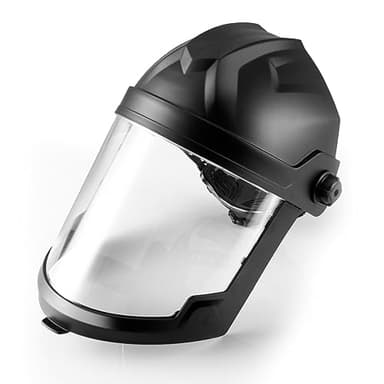 STAHLWERK Gesichtsschutz mit großem Polycarbonat-Schleifvisier und ergonomischem Premium-Kopfband – größenverstellbar, leicht, Schleifhelm für Schleifarbeiten, Schutz vor Splittern & Flüssigkeiten