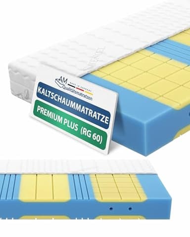 AM Qualitätsmatratzen - Premium Plus 7 Zonen Kaltschaum Matratze 90x200 cm - Anpassungsfähige Kaltschaummatratze 90 x 200 mit Viscoschaum - Orthopädische Visco Matratze RG 60
