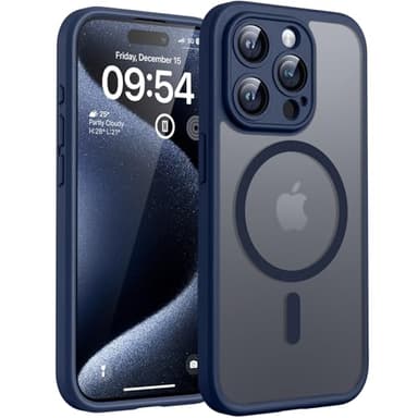 TOCOL für iPhone 15 Pro Hülle für Magsafe, Vollständiger Kameraschutz Stoßfest Kratzfest Transluzente Rückseite Magnetisch Handyhülle für iPhone 15 Pro Case, Blau