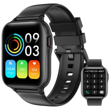 Parsonver Smartwatch Herren mit Telefonfunktion, 1,7" Fitness Tracker mit Herzfrequenz, Schrittzähler, Schlafmonitor, IP68 Fitnessuhr mit Leder- und Silkon-Armband für Android und iPhone, Schwarz