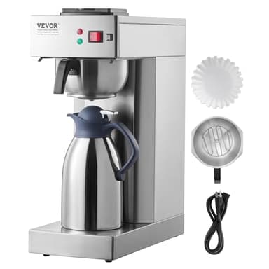 VEVOR kommerzielle Filterkaffeemaschine 12 Tassen, Kaffeemaschine mit Thermoskanne zum Warm- oder Kalthalten & 2,8 L Wassertank, Übergieß-Kaffeemaschine aus Edelstahl für Restaurant Büro Café