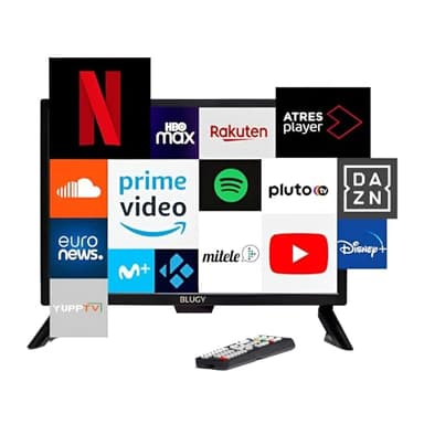 BLUGY Smart TV 21,5 Zoll LED HD 12 V 1920 x 1080 Pixel, Travel TV, ideal für Fahrzeuge, Wohnwagen, LKW, Boot, integrierter Lautsprecher Disney + Netflix Youtube [Energieeffizienzklasse A]