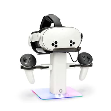 Baomaeyea Design-Ladestation, kompatibel mit Meta Quest 3S/Quest 3 Zubehör, vertikaler RGB-Ladeständer, LED-Licht unten und Rutschfester Matte (weiß)