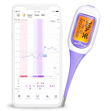 Easy@Home Basalthermometer Fruchtbarkeitsthermometer Bluetooth zur Zykluskontrolle/Kinderwunsch mit Premom APP, Thermometer mit Auto BBT Sync, Oranger Hintergrundbeleuchtung LCD-Anzeige, lila