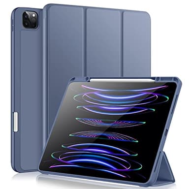 Vobafe Hülle Kompatibel mit iPad Pro 12.9 6./5./4./3.Generation, TPU Flexible Rückseite mit Stifthalter für iPad Pro 12,9 2022/2021/2020/2018, Unterstützung Pencil 2 Aufladung, Blau Grau