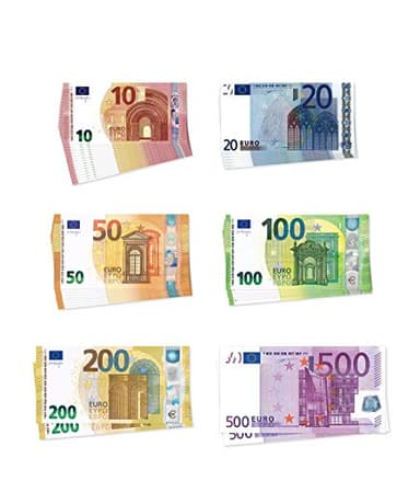 Litfax Euroscheine, Theatergeld, Spielgeld, Scheine (Mischpackung) - 500 Euro, 200 Euro, 100 Euro, 50 Euro, 20 Euro und 10 Euro