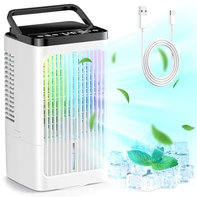 Tragbare Klimaanlage, 1500ml Lüfter, 4 Geschwindigkeiten, 7 Farben LED-Beleuchtung, 2 Sprühfunktionen und 1-8 Stunden Timer, perfekt für Schlafzimmer, Büro