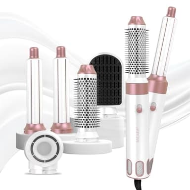 MIEARA 5 in 1 Airstyler Ionen Föhn, Professioneller Multifunktionaler Hairstyler, für Schnelles Trocknen Warmluftbürste Frizz-Free Lockenstab Automatisch Volumizing Glättung (pink)