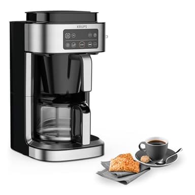 Krups KM760D Aroma Partner Filterkaffeemaschine, herausnehmbare, luftdichte Kaffee-Vorratsbox, präzise Kaffee-Portionierung mit Dosierhebel, für 2-10 Tassen, 1,25 Liter Kapazität, schwarz/silber