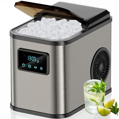 KeeGone Edelstahl Eiswürfelmaschine mit LED-Display Eismaschine Eiswürfelbereiter und Reinigungsfunktion 2L Wassertank inklusive Eisschaufel und Korb 2 Eiswürfel Größen für Küche Büro Bar und Party