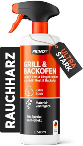 PRINOX Backofenreiniger & Grillreiniger extra stark - 580ml - HAFT EFFEKT - Rauchharzentferner Entfernt stärkste Verschmutzungen und Rauchharz - Entwickelt & Hergestellt in DE
