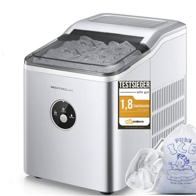 Eiswürfelmaschine Testsieger 2024, 14 kg 24 Stunden, 9 Eiswürfel in 6-8 Minuten, Gerauscharmer Betrieb, 120W Ice Maker mit Schaufel u. Korb, Eiswürfelbereiter Klein für Zuhause, Büro
