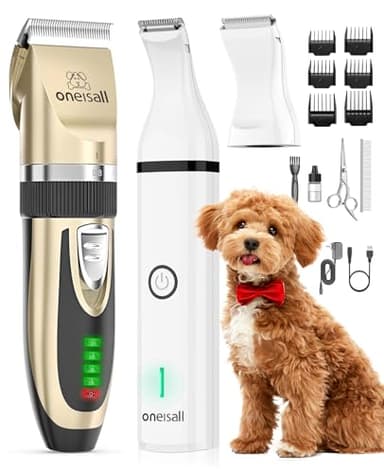 oneisall 2 in1 Hundeschermaschine Professionelle Hochleistungs-Haarschneidemaschine Set, Leise Schermaschine für kleine und große Hunde, Katzen und Haustiere mit dickem/verfilztem Fell