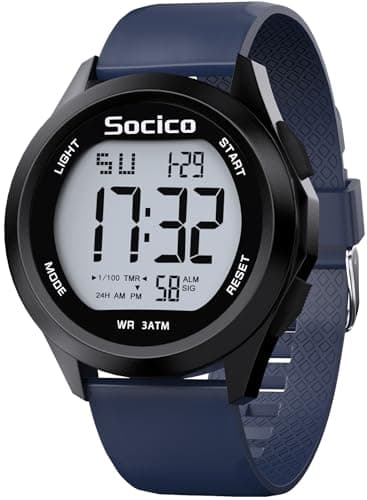 SOCICO Herren Digitaluhr Sport Militär Uhren wasserdichte Outdoor-Chronographen-Armbanduhren für Männer mit LED Beleuchtung Alarm Datum (Blau)