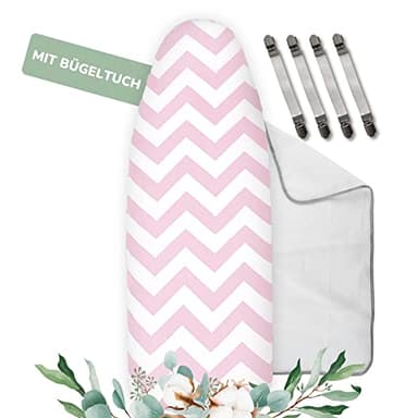 Universaler Bügelbrettbezug bis 125x45 extra Dicke Baumwolle - Bügelauflage Set inkl. Bügelhilfe, Spanner, Bügeldecke - Bügelbrett Bezug 120x40 für Dampfbügeleisen