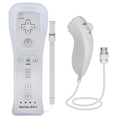 TechKen 2-in-1 Wii-Controller mit Nunchuck – integrierte Fernbedienung Motion Plus, Nunchuk-Controller, Silikonhülle und Handschlaufe