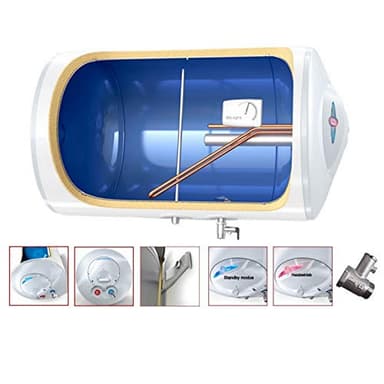 horizontal wandhängender Elektro Warmwasserspeicher Boiler 2000 Watt - 2fach emailliert Antikalk Beschichtung - 80 L Liter