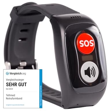 tellimed Carino 4G GPS Notfallarmband Senioren mit GPS Ortung, Telefonfunktion, SIM Slot & ohne ABO - Senioren Notruf Armband & Notrufknopf für Senioren & Erwachsene