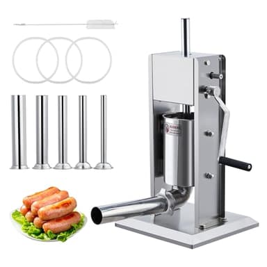 Wurstfüller,3L Edelstahl Industrie Wurstfüllmaschine,Fleischfüller Mit Zwei Geschwindigkeiten,Edelstahl Wurstfüller Mit 5 Füllrohren, Ideal Geeignet Für Den Gewerblichen Und Privaten Gebrauch