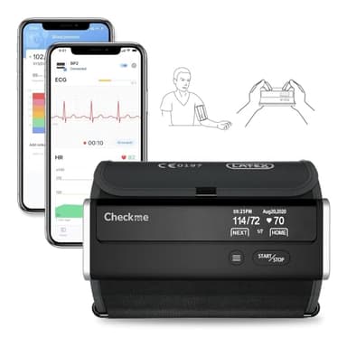 CheckMe BP2 Connect Blutdruckmessgerät Oberarm mit 3 Aufeinanderfolgenden Messungen, EKG und AI-Analysebericht, Bluetooth & WiFi Verbindung, Pulsmesser, APP Unbegrenzte Datenverwaltung
