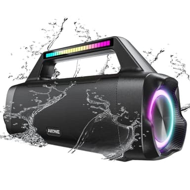 AKONE Bluetooth Lautsprecher, 80W Peak Musikbox Bluetooth Groß Bass Boost mit LED-Licht, Rollender Stereo-Sound Soundbox, 20h Akku, IP67 Outdoor Lautsprecher Boombox für Partys,Strand,Camping