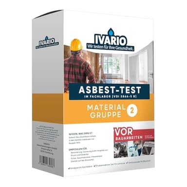 IVARIO Asbest-Test für Dachpappe, Fugenmasse, Farbe, Ausgleichsmasse, Fliesenkleber, Gussasphalt, Kieselgur, Mörtel, Putz uvm.