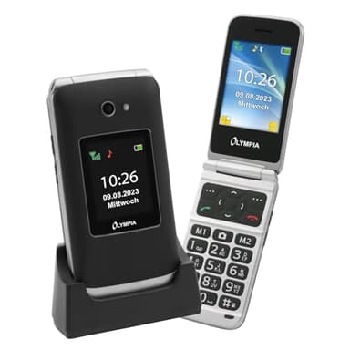 Olympia Vitus 2G Seniorenhandy | Klappbar mit Großtasten | Hörgerätekompatibel | Smartphone für Senioren | Notruftaste & SOS-Funktion | Farbdisplay | Kamera | Taschenlampe | Langlebiger Akku | Schwarz