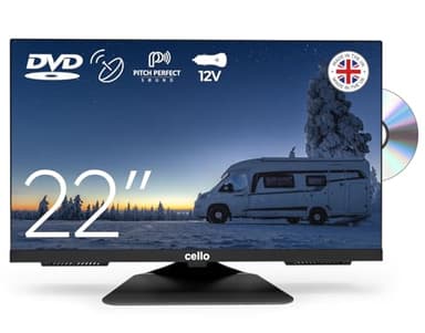 Cello C2224F Trav 22" Full HD DVD Camping Reise TV mit Rahmenlos Integrierter DVD-Player Triple Tuner (DVB-C/-S2/-T2) Pitch Perfect Sound Wohnmobil Wohnwagen LKW Boot [2024]