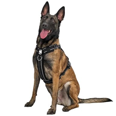 OneTigris Hundegeschirr, Diesel Einstellbar Taktisches Geschirr Weich Gepolstert Brustgeschirr für mittelgroße und große Hunde mit Reflektierend, 1 Griff, 3 D-Ringe (Schwarz, XL)