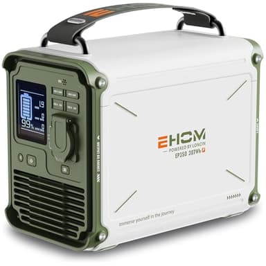 EHOM Tragbare Powerstation EP350, 307Wh, Power Station LiFePO4 mit 350W (Spitze 700W) AC und 200W Solarpanel-Laden, 2-Gurt-Designs für mehr Tragbarkeit, Für Camping, Reise, Notfall, Unterwegs