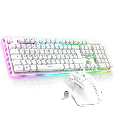 SPIRIT OF GAMER x Ultimate 600 | Gaming Tastatur Maus Set Kabellos Weiß Wiederaufladbar RGB | Layout QWERTZ Deutsch | Keyboard Semi Mechanisch | 4800 DPI Wireless Mouse | Für PS5, PS4, PC, Xbox
