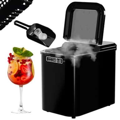TroniTechnik® Eiswürfelmaschine Eiswürfelbereiter, Ice Maker, 12kg/24h, 2,2 Liter Wassertank, 2 Größen, Selbstreinigung, schwarz, einfache Bedienung