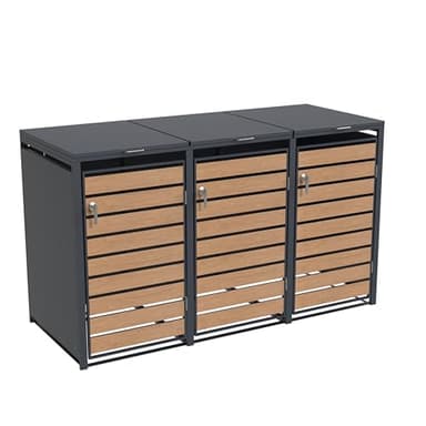 ESTEXO Mülltonnenbox Mülltonnenverkleidung mit Deckel Aufbewahrungsbox Müllbox Anthrazit mit Holzdekor (3 Türen)