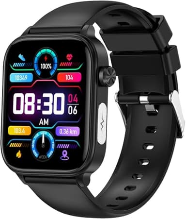 bergxpertenWatch GlucocareSOS Smartwatch für Damen und Herren, Fitnessuhr mit Bluetooth Anrufen & Nachrichten, Kompatibel mit Android iOS (Black (Rubber Strap))
