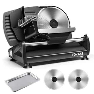 200Watt Elektrischer Allesschneider Edelstahl - Verstellbare Küchenmaschine 0 bis 15mm - 2 Klingen - Wurstschneidemaschine - Brotschneidemaschine, Schinkenschneider, Elektrisches Messer Fleisch & Käse
