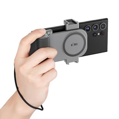 KIWIFOTOS Smartphone Phone Snap Großer Griff für Riesenhand mit magnetischem Video-Zoom, Bluetooth-Fernbedienung – Vlogging-Aufnahme, Filmen für iOS, Android-Telefone, Breite 59–85 mm (Grau)