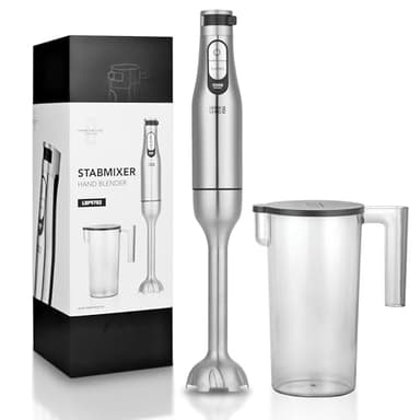 LEBENLANG Premium 1200W Stabmixer Edelstahl - Inkl. 1000ml Messbecher & Spritzschutz I Stufenlos verstellbar & Turbo I Elektrische Hand Blender Pürierstab Edelstahl Zauberstab Mixstab Purierstabmixer