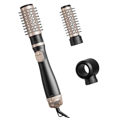 Rotierende Warmluftbürste, 3-in-1 Rundbürstenföhn mit 3 Köpfen zum Trocknen Styling Voluminierend Curling Schlafen in einem Schritt, 3 Temperaturen, Negativ-Ionische, Keramikbeschichtung, 360 ° Drehen