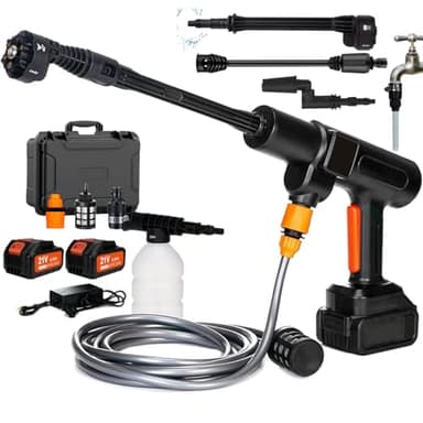 TOPALL Akku Hochdruckreiniger Pistole,Mini Mobiler Hochdruckreiniger Max 45 Bar/652PSI,High Pressure Cleaner,mit 2 * 4000mAh|8.5M Schlauch|6-in-1 Düse,Kabelloser Hydro Blast,TP-02