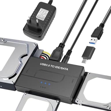 Gbformat USB3.0 zu IDE/SATA Festplatte Adapter Für 2,5/3,5 Zoll HDD/SSD, 5Gbps USB SATA Adapter Konverter IdeUsbAdapter Für Windows 11/10/8/7/XP/Vista Mit SATAKabel,USB-Kabel,12V/2A Netzteil